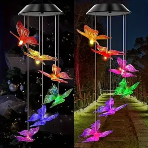 Solar-Powered Colorful Changing Butterfly Decorative Wind Chime - Waterproof LED Illuminated Nature-Themed Biomimic Hanging Decor, Solar Wind Chimes for Outside, Outdoor Garden Accessories, Ideal Holiday Gift for Moms, Suitable for Gardens, Patios