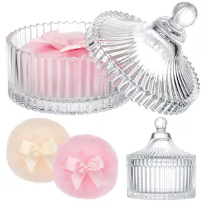 Tioncy 3 Pcs Large Body Powder Puff and Container Valentine's Day gift Powder Container with Puff Crystal Case Soft Washable Reusable Velour Face Body Glitter Wet Dry Makeup (Classic,Clear)