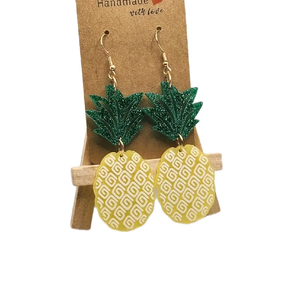 Glittery Pineapple Costume Earrings, Large Plastic Hook Design, Elegant Evening & Casual Daily Wear Suitable Statement Piece, Lightweight & Comfortable, Hook Earrings
