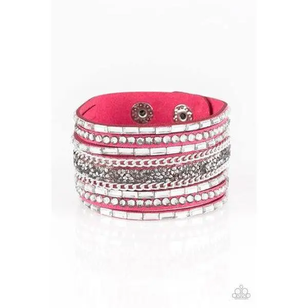 Rhinestone Rumble - Pink Snap Wrap Bracelet
