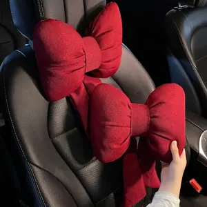 2pcs  Cute Interior Bowknot Head Pillow, Car Neck Pillow,Universal Anti-Fatigue Car Headrest, Neck Cushion Pillows, Car Accessories, Car Seat Attachment, Gift