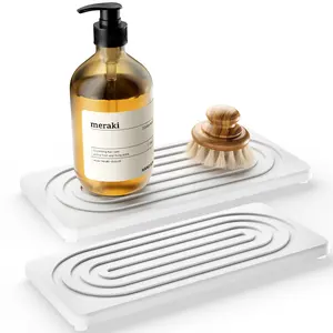 2-Piece Absorbent Stone Tray Set for Sink, Quick-Dry Algae Soil Bathroom Trays, Kitchen Countertop Drying Pad, Dishwasher Dispenser Organizer Box