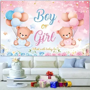 2D Flat Banner 1pc, Background Banner for Gender Reveal Party, Wedding Party Backdrop, Featuring a Bear Balloon Theme, Perfect for Mother's Day Decorations, Showers, and Various Celebrations