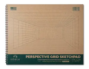 Koala Tools - 40-Sheet Sketch Pad for 1-Point Perspective Drawing, Spiral Bound Gridded Graph Paper for Interior Room Design, Industrial, Architectural and 3D Design, 11 x 14 inches