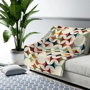 Mid-Century Modern Fleece Blanket with Geometric Pattern – Soft Throw in Cream, Teal, Mustard Yellow, and Rust – Machine Washable, All-Season Cozy Comfort for Sofa or Bed, Throw Blanket for Couch summervibes