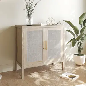 VOWNER Rattan Storage Cabinet, Buffet Cabinet Sideboard with Rattan Decorated Doors, Cupboard for Hallway, Entry, Living Room, 31.5" W x 15.75" D x 31.5" H (Wood Color)
