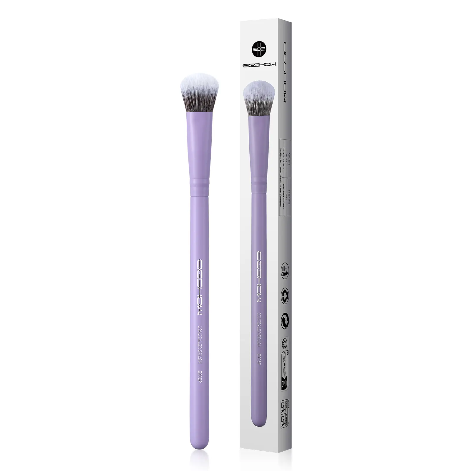 EIGSHOW Angled Concealer & Contour Brush (E875P), Precision Makeup Blender with Silver Ion Bristles for Streak-Free Liquid, Cream & Powder Application, Angled Complexion Brush, Makeup Blending Brushes