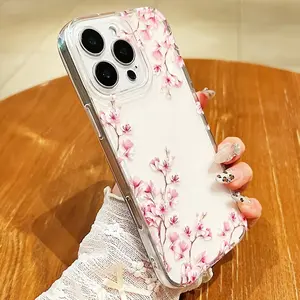 Transparent TPU Full-coverage Anti-fall Protection Soft Case with Gorgeous Cherry Blossom Pattern for iPhone16/17/XR/11/12/13/14/15 Plus Pro Max Durable Anti-fouling Anti-fingerprint Birthday Gift