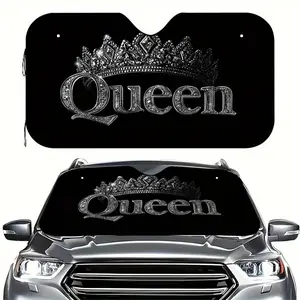 1pc - Queen Crowned, Windshield Sunshade - Protects from UV Rays & Reflects Heat, Collapsible Car Cover for Suvs/Trucks | Sturdy Polyester Construction, Roll-Up Fastening, Car Cooling , Car Cooling | Bright Graphic.