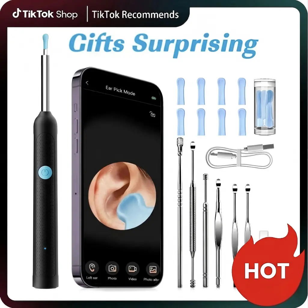 Ear Wax Removal Tool With Camera, 1 Set Portable Type-C Rechargeable Ear Cleaner, Waterproof Endoscope Ear Cleaning Tool earwax soft silicone tip android compatible kit picker wifi visual charging