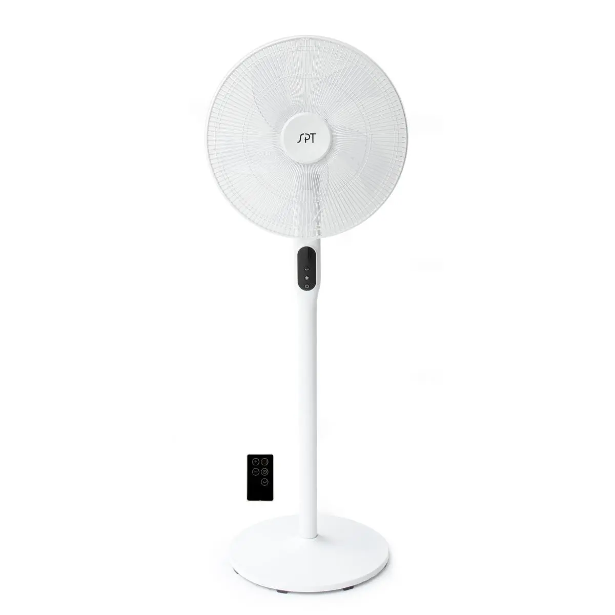 Sunpentown SF-16D48WA 16 inch Energy Efficient DC-Motor Stand Fan, 12 Speeds, 120V/60Hz, 0.5A, 1500 CFM, Remote Control, Timer, Adjustable Stand, Removable Poles, Piano White, Assembly Required