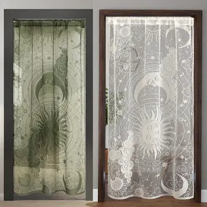 Sun & Moon Pattern Door Curtain, 1 Count Exquisite Lace Door Curtain, Home Decoration Curtain, Home Decor for Living Room Bedroom Hotel Salon