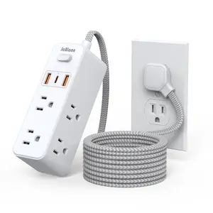 Power Strip Surge Protector - 6 Widely Outlets with 3 USB Ports (1 USB C), 3-Side Outlet Extender Strip, 5 Ft Extension Cord Flat Plug.