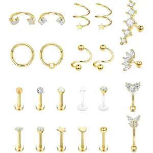 22PCS 16G Stainless Steel Cartilage Earring Set, Hypoallergenic Piercing Jewelry for Tragus Helix Conch Rook Daith, Professional Body Piercing Kit