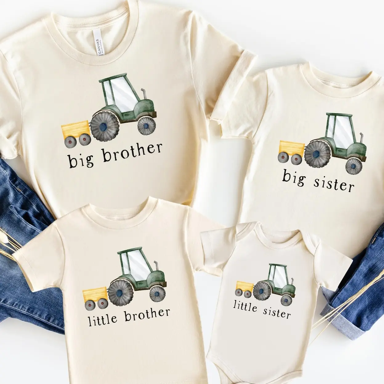 Matching Sibling Shirts, Family Tractor Shirts, Big Brother Big Sister Matching Family Birthday T-Shirt, Tractor Funny Family Tee