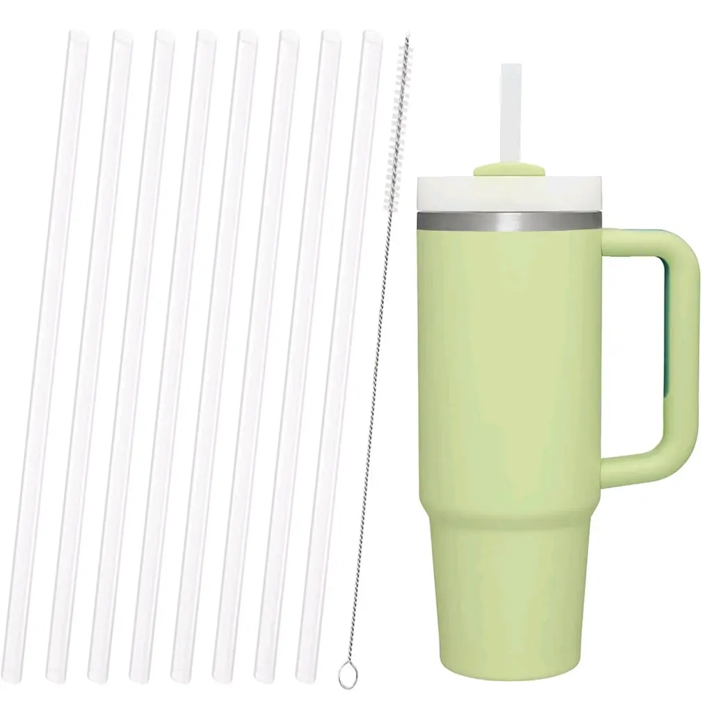 8-Pack Handy Reusable Replacement Straws for 30 oz, 40 oz Stanley & Other Tumbler Cups with Handle, Includes Cleaning Brush, Drinkware Accessory Backup Set