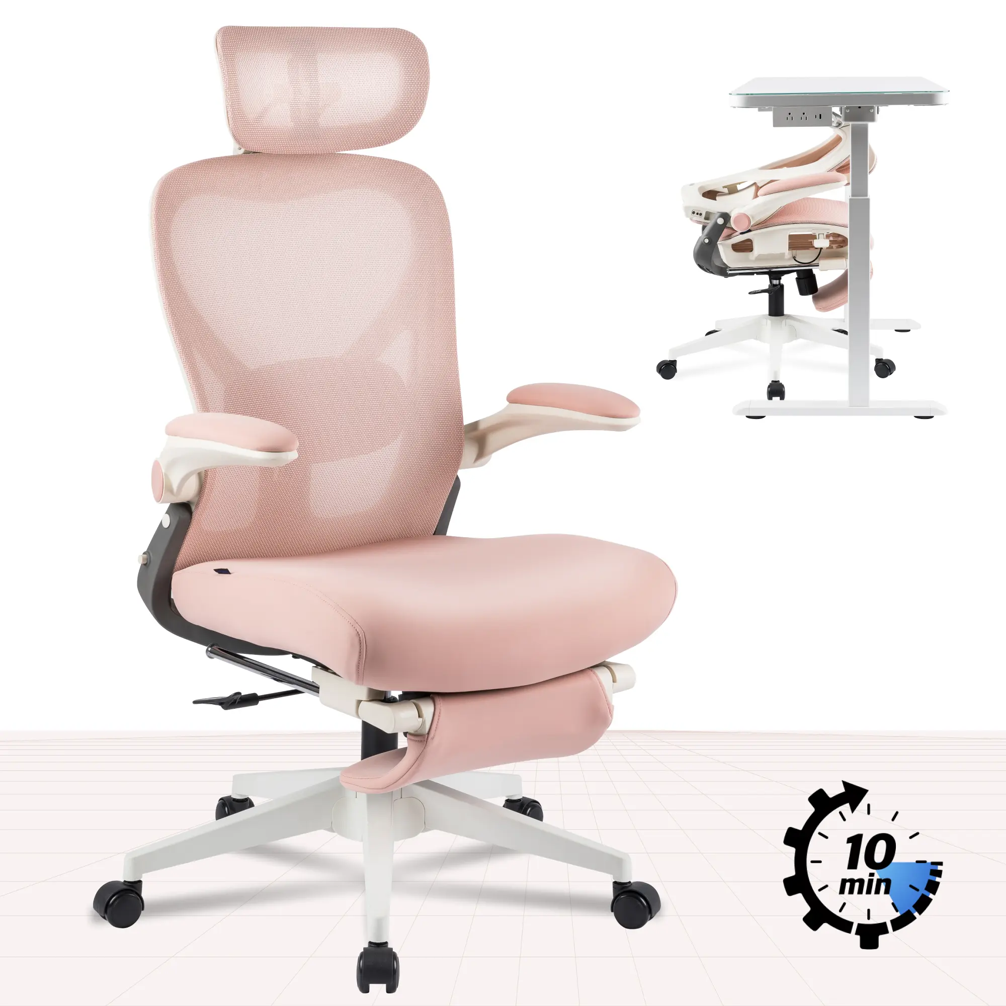 【SummerVibes】Foldex Ergonomic Office Chair, Folding Office Chair for Small Spaces with Lumbar Support, Foam/Mesh Seat，Flip-up Armrests, 3D Headrest, Desk Chairs with Footrest for Work,Video Game