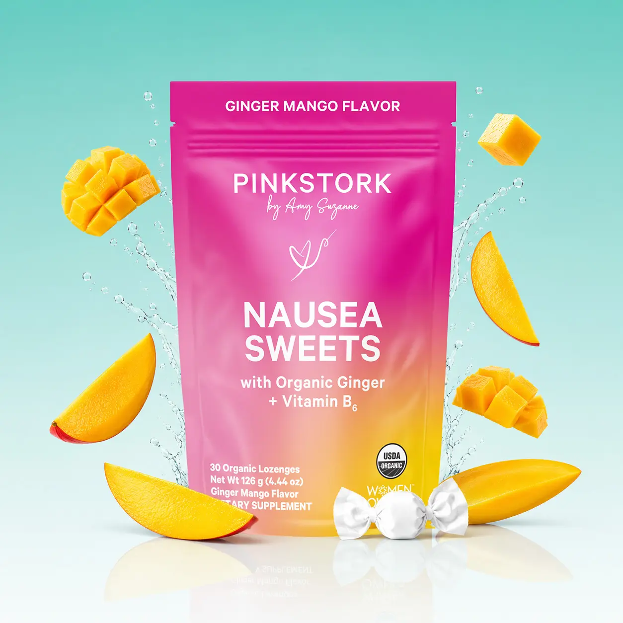 Pink Stork Nausea Support Sweets with Vitamin B6 | 3 Flavors Available | USDA Organic | Peppermint | Ginger | Women's Edible Selfcare Digestive Health Blended Vitamins and Minerals Supplements