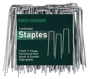 FEED GARDEN 4 Inch 50 Pack Galvanized Landscape Staples 11 Gauge Anti-Rust Garden Stakes Landscaping Fabric SOD Pins Yard Stakes for Weed Barrier Fabric