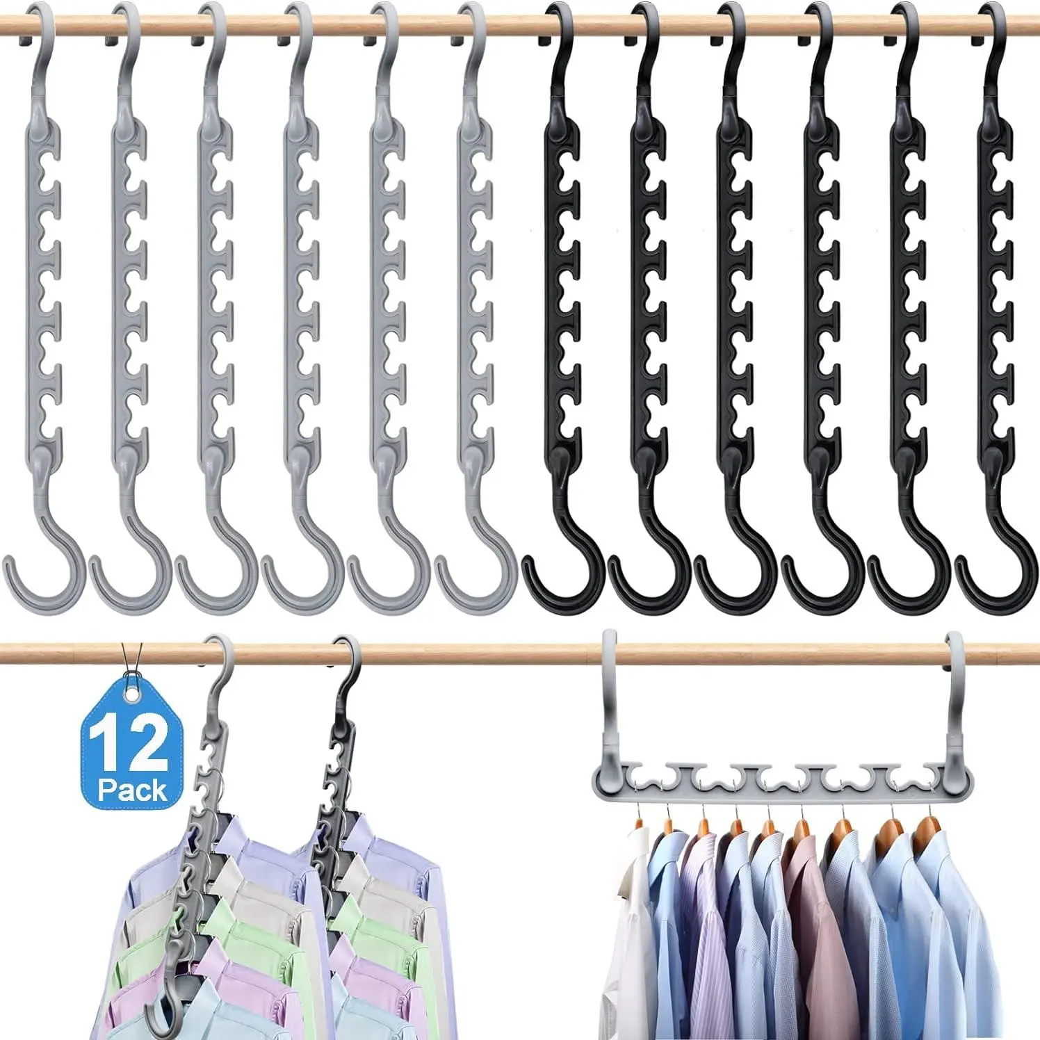 Rotatable Clothes Hanger, 12pcs/set Hanger Pack Foldable Clothes Hanger With Hook, Space Saving Clothes Hanger For Dormitory, Home Organizer, Multifunctional Hanger, Folding Hangers, Summer for Gift