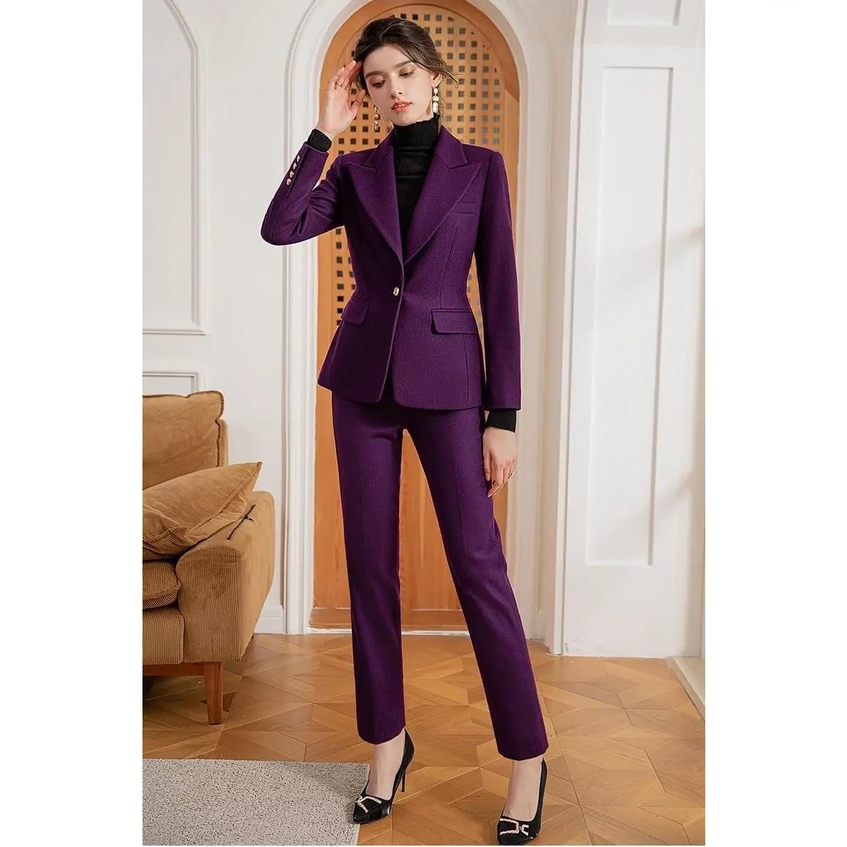 Purple Chic Single Button Pantsuit