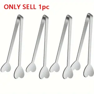 Heart Shaped Mini Tongs - Stainless Steel Small Tongs for Serving Food, Cooking, Appetizers, Ice Cubes, Fruits, and Sugar - Cute Love Design - Perfect for Kids