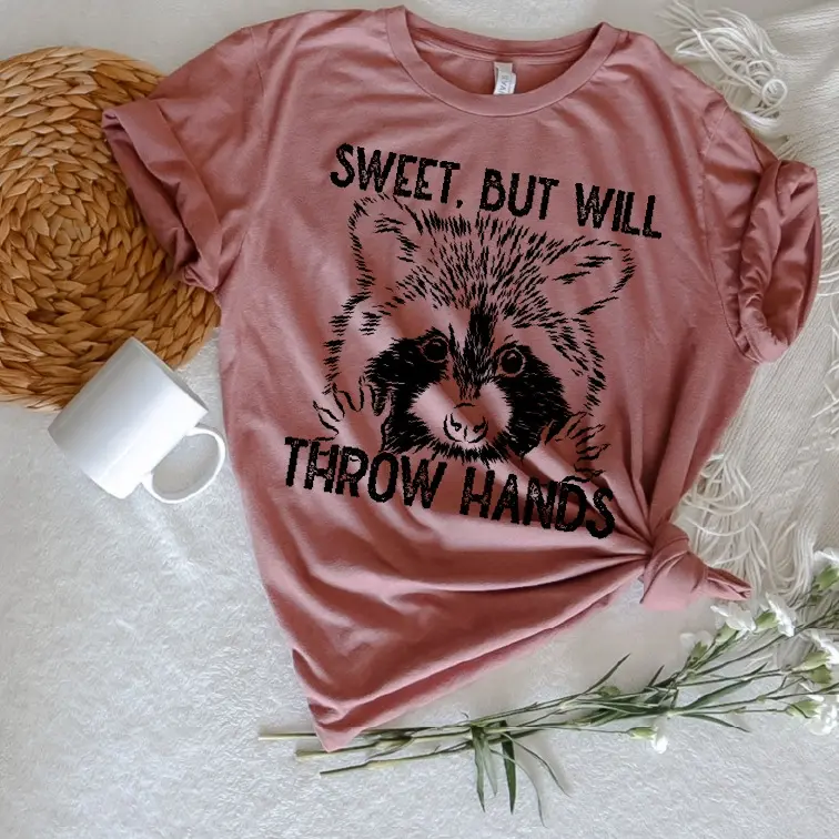 Bella Canvas Raccoon Graphic Women's T-Shirt - Casual Comfortable Cotton with Soft Short Sleeves, Lightweight & Cute Style for Summer Wear