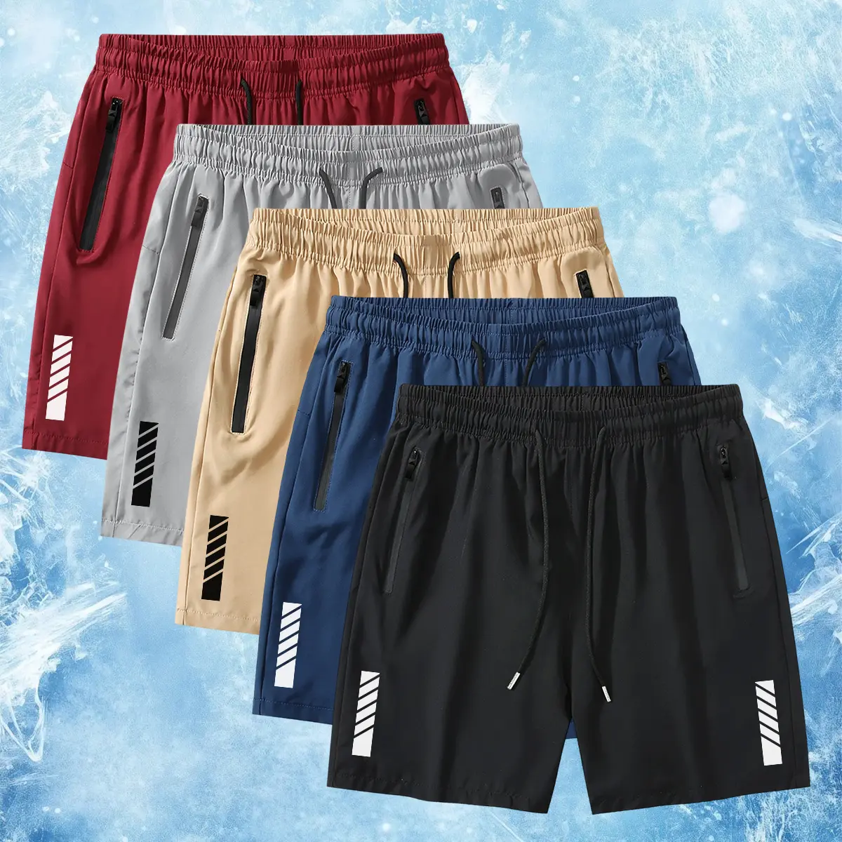 5-pack men's sports quick-dry shorts, printed style, lightweight and breathable sports pants with zip pockets, elastic waistband with drawstring casual sports pants, suitable for running, fitness, summer beach activities, very suitable for daily wear