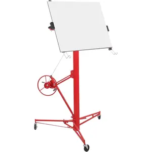 GARVEE 16 FT Drywall Lift with Rolling Hoist Jack Lifter, Foldable Adjustable Sheetrock Lift for Ceiling and Walls, Featuring 3 Lockable Wheels, Durable Red Construction for Home Improvement Projects