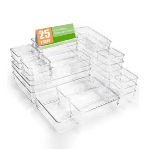 25-44pcs Adjustable Kitchen Drawer Organizer - Multi-Functional Storage Box For Cutlery, Utensils & Office Supplies - Space-Saving Flat Design With Easy Installation Kitchen Organizers And Storage Kitchen Cabinet Organizers And Storage