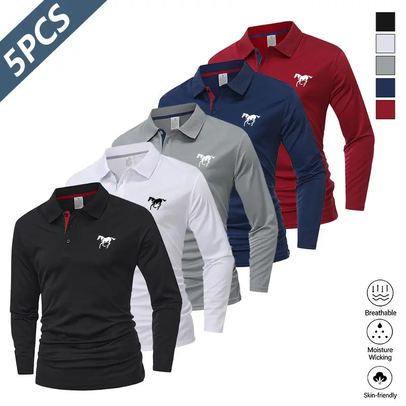 Clean Gent 5-Pack Men’s Fashion Long-Sleeve Shirts — a summer essential for men—with prints, turn-down collar design, slim fit that flatters the figure; stylish yet laid-back look, breathable and comfortable; suitable for everyday wear, outdoor activities