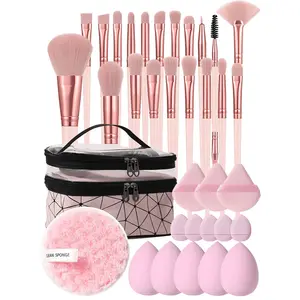 35 Piece All In One Makeup Tool Set,20 Piece Makeup Brushes,1 Waterproof Makeup Bag,14 Piece Powder Puff Set, Perfect for Daily Use, Beginners, Beauty Enthusiasts, Blending Versatility with Practicality., Flawless, Makeup Pouch