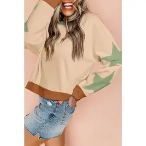 Parchment Star Patchwork Exposed Seam Oversized Sweatshirt