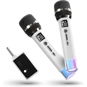 Wireless Microphones, Microphone with One-to-One Chip Connection and LED Lights, 40H Duration, 200FT Range Receiving, Volume Control Karaoke Microphone for Singing, Speech, Home Party, YouTube/TikTok