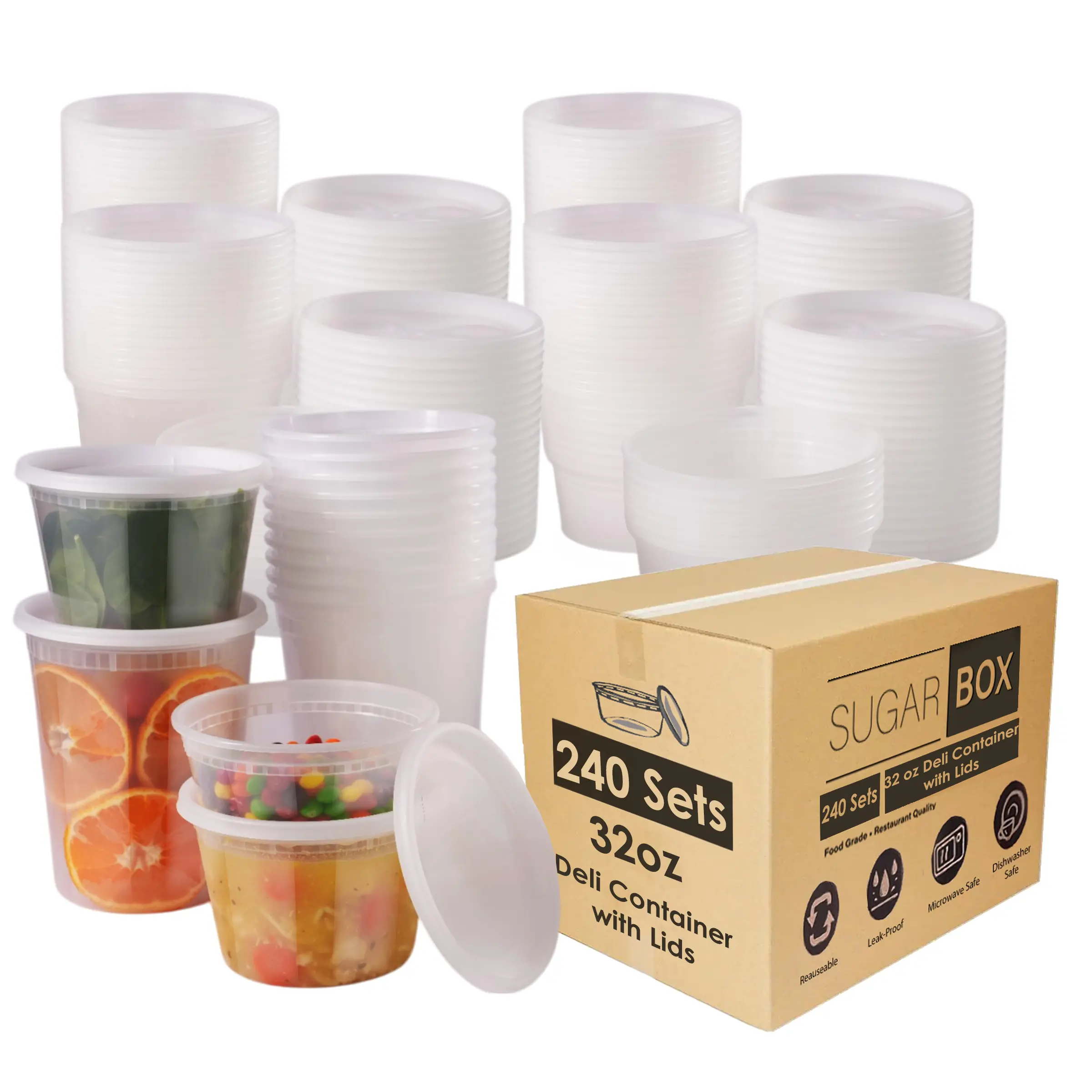 32oz Deli Containers, Food Containers with Lids, Leakproof Food Storage Solution for Home, Restaurant, Takeout, Soups, Sauces, and Slime