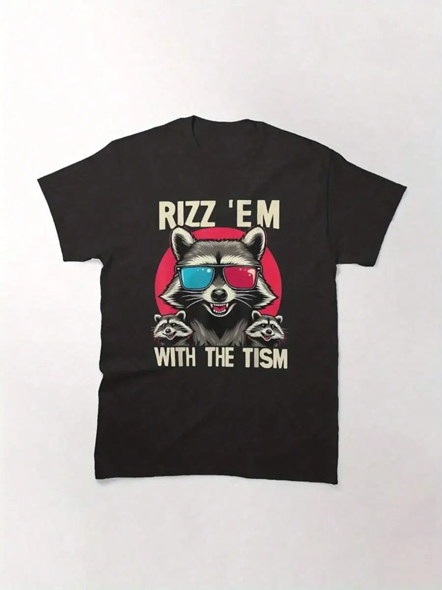 Rizz 'Em With The Tism Shirt, Men's Round Neck Comfortable Breathable T-Shirt, Summer Casual Fashion Tops