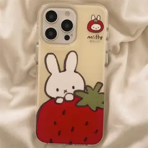 Korean Japanese Style Strawberry Cartoon iPhone  Compatible with Apple iPhone 17/16/15 Pro Max/14/13 ip17promax phone - case Cute Aesthetic Protective Cover Smartphone Cellphone