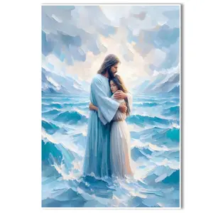 Jesus hugs woman canvas wall painting Jesus portrait poster Son of God  print Jesus leads Christian art Bible art Bible mural bedroom wall decoration painting