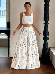 Women's Fashion Elegant Casual Boho Floral Print Patchwork Loose Long Pants, Stylish and Comfortable, Perfect for Daily Wear