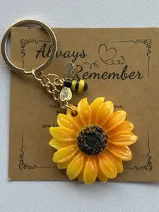 1pc Sunflower Keychain With Bee, Floral Pattern Keychain, For Men And Women Perfect Party Favor Gift Key Ring , Wallets, Backpacks, Decor, Women Car Key Accessories