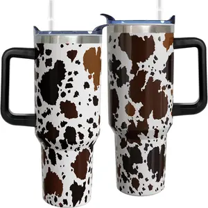 40 oz High cow Tumbler with Handle High Cow Gifts for Women Cow Print Stuff Insulated Stainless Steel Tumbler Coffee Cups with Straw Travel Mug with Lid Silicone Plastic,Birthday Gift Ideas for Cow Lovers, Aesthetic Travel Cup