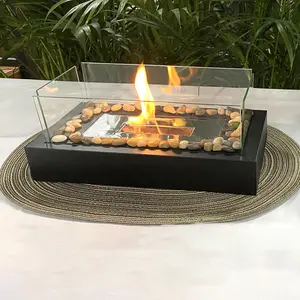 Portable Table Fire Pit, Tabletop Fire Pit, 4-sided Glass Windproof Desktop Fire Pit, Indoor & Outdoor Ethanol Fire Pit for Home Patio & Balcony