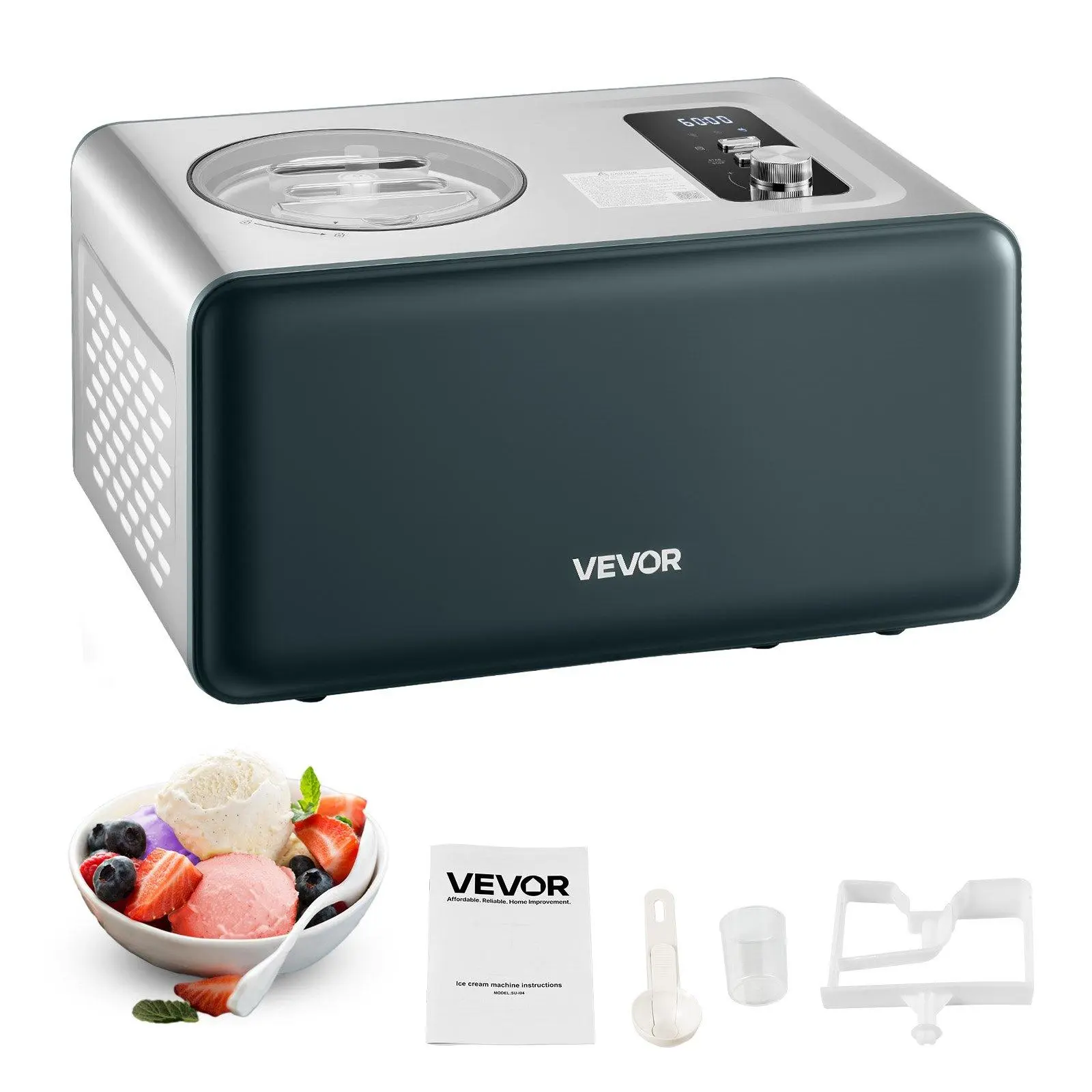 【Summerfinds】VEVOR Automatic Ice Cream Maker with Built-in Compressor,  1.5 Quart No Pre-freezing Gelato Maker, Electric Sorbet-Maker, 3 Modes Compressor Ice Cream Machine for Home Kitchen