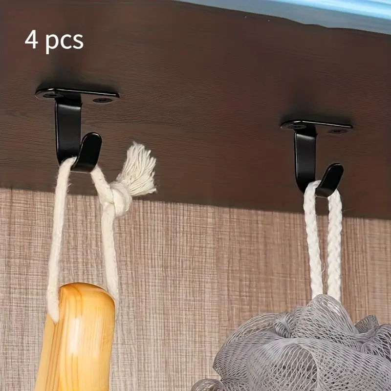 4pcs Contemporary Metal Ceiling Hooks, Under-Shelf Towel/Robe Clothes Hangers, Heavy-Duty Coat Hooks For Bathroom, Kitchen Cabinet, And Garage, Easy To Install