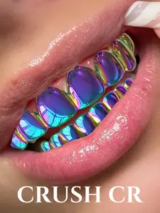 CRUSH CR Iridescent Holographic Full Mouth Teeth Grillz, Rainbow Gradient Design, Perfect for Music Festivals, Coachella Outfits and Neon Theme Parties, Ideal for Those Who Want a Bold, Eye-Catching Dental Accessory to Slay Night Events and Photoshoots