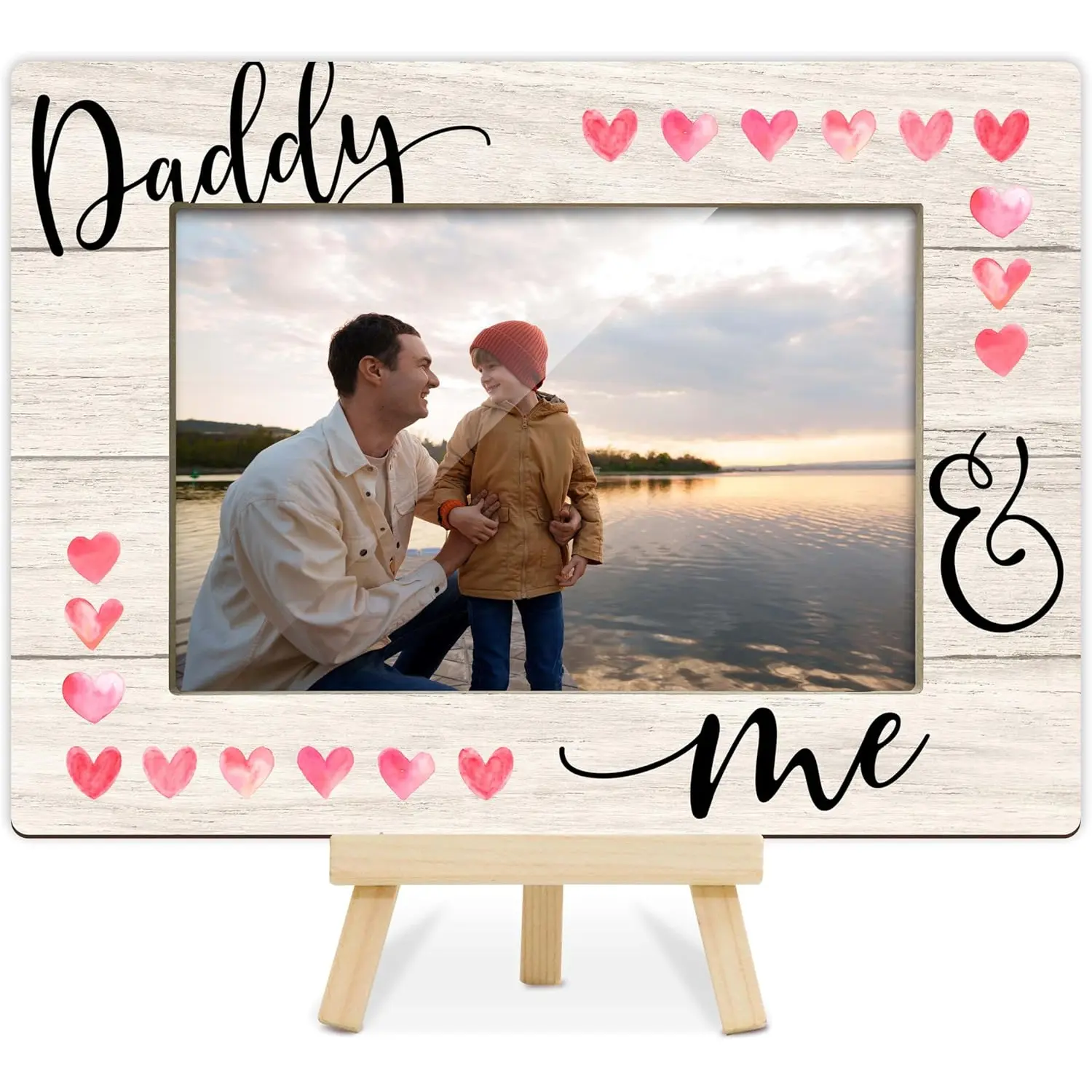 Daddy Picture Frame, Daddy And Me Picture Frame, Gifts for Daddy From Son Daughter, Father's Day Birthday Gifts for Daddy, Wood 4x6 Photo Frame for Desk Display -B06