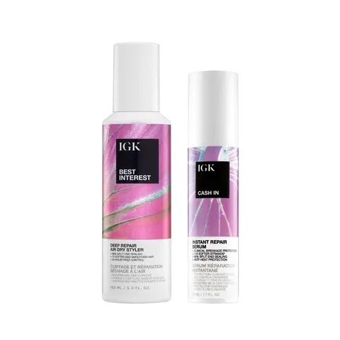 IGK Hair Rescue Repair Duo - Best Interest Air Dry Repair Styler & Cash In Instant Repair Serum for Damage Control & Effortless Styling