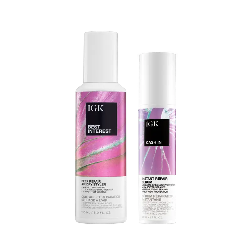 IGK Hair Rescue Repair Duo - Best Interest Air Dry Repair Styler & Cash In Instant Repair Serum for Damage Control & Effortless Styling