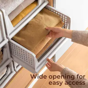 UFORU 5 Pack Stackable Wardrobe Organizer Baskets, Space-Saving Foldable Closet Storage Bins, Pull-out Drawer Design forClothes, Pantry & Bathroom Organization