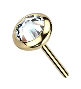 Gold PVD Flat Bezel Clear CZ Threadless Titanium Top